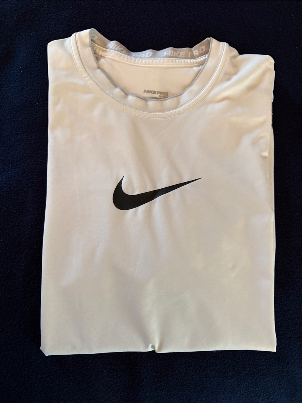 Nike Boys Athletic Shirt white with grey trim around the crewneck  DriFit Tennis